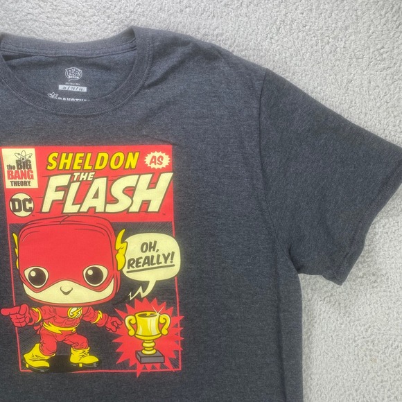 Pop Tees Shirt Men Extra Large Gray DC Comics Big Bang Theory Sheldon Flash - Picture 2 of 11
